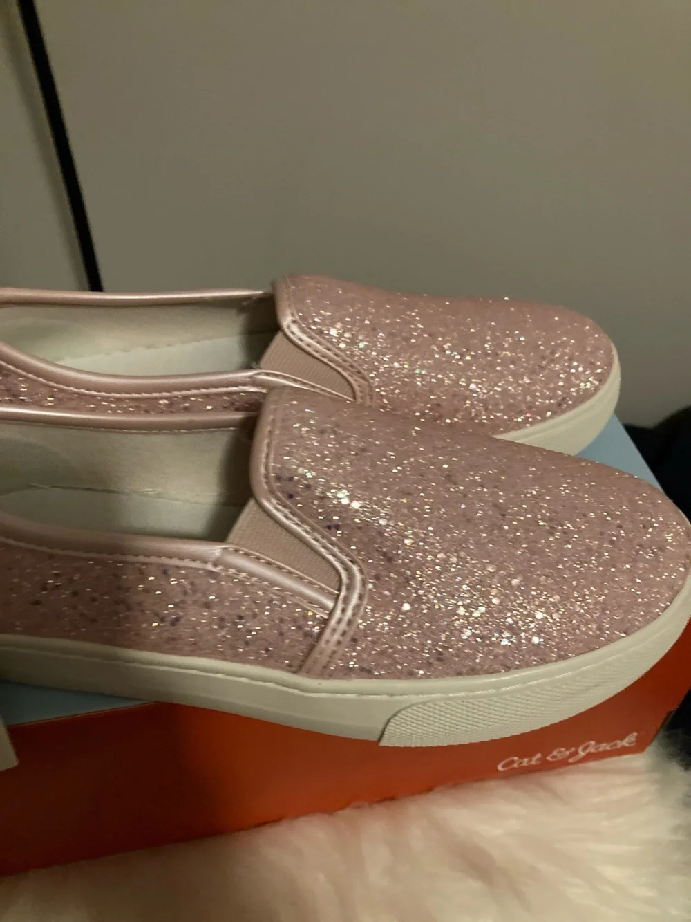 Cat & Jack Girls' Pink Glitter Slip-On Sneakers